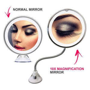 Flexible Light Up Mirror 10X magnification 360-Degree Rotating Makeup Mirror